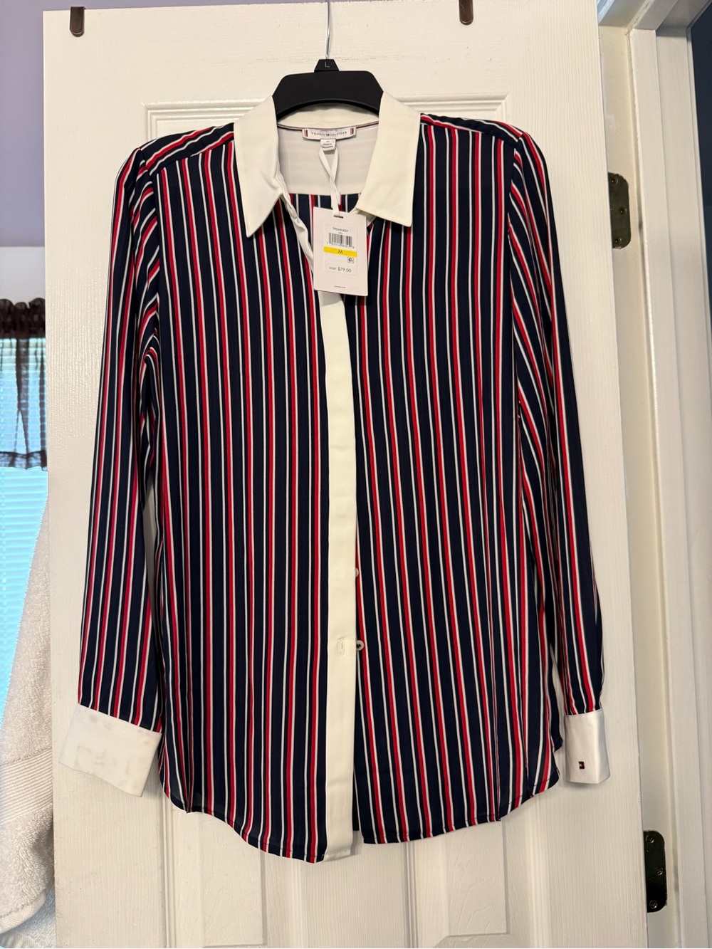 NEW!!! Tommy Hilfiger Navy, Red & White Vertical Stripe Button-Down Shirt